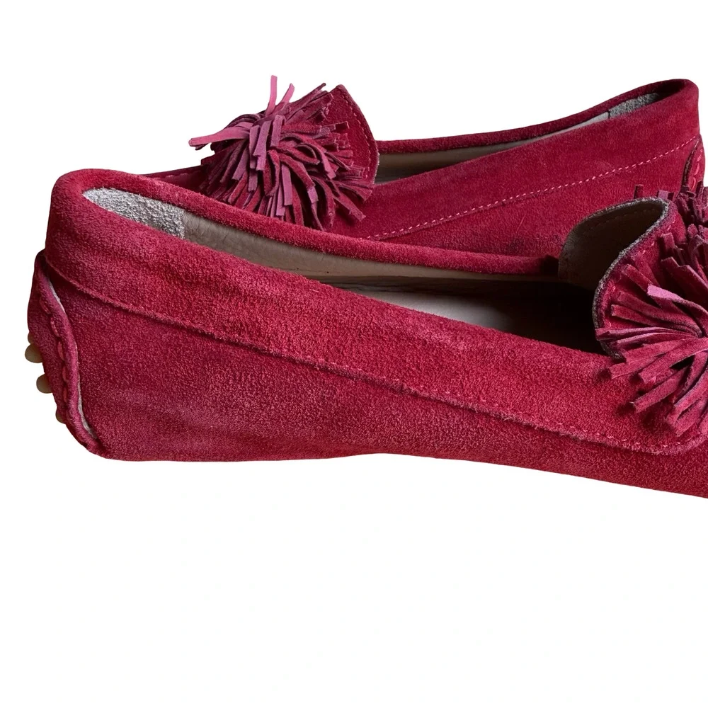 M. Gemi Italy Red Driving Loafers Flats Slip On Suede Leather Shoes 36.5 / 6 .5